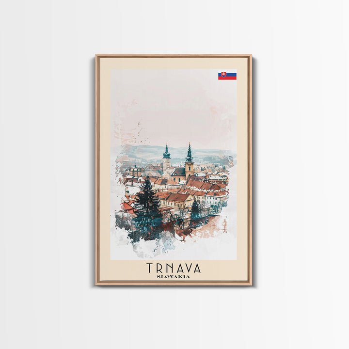 Trnava Slovakia Travel Poster Framed Canvas Print, Watercolor Painting, Scenic Wall Art, Home Decor, Slovakian Cityscape, Modern Decor