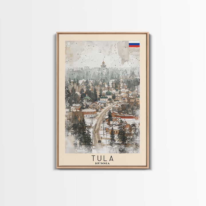 Tula Russia Travel Poster Framed Canvas Print, Watercolor Painting, Urban Wall Art, Home Decor, Russian Cityscape, Classic Art