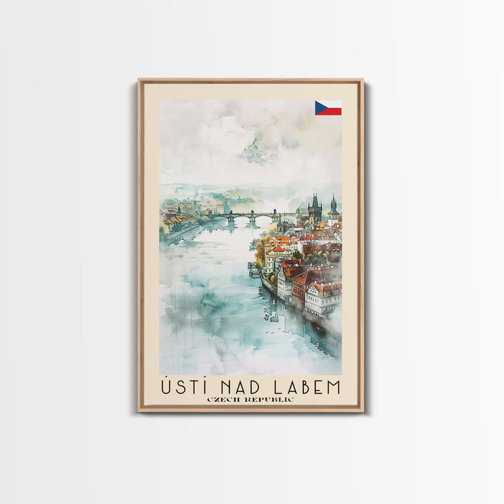 Usti Nad Labem Czech Travel Poster Framed Canvas Print, Watercolor Painting, Scenic Wall Art, Home Decor, Czech Landscape, Bohemian Art