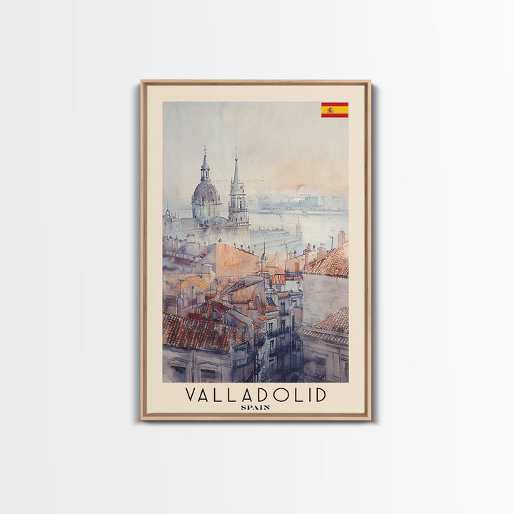 Valladolid Spain Travel Poster Framed Canvas Print, Watercolor Painting, Scenic Wall Art, Home Decor, Spanish Cityscape, Heritage Decor