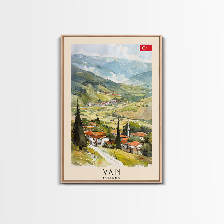 Van Turkey Travel Poster Framed Canvas Print, Watercolor Painting, Scenic Wall Art, Home Decor, Turkish Landscape, Exotic Art