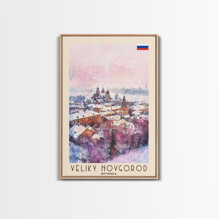 Veliky Novgorod Russia Travel Poster Framed Canvas Print, Watercolor Painting, Historic Wall Art, Home Decor, Russian Architecture, Classic Decor