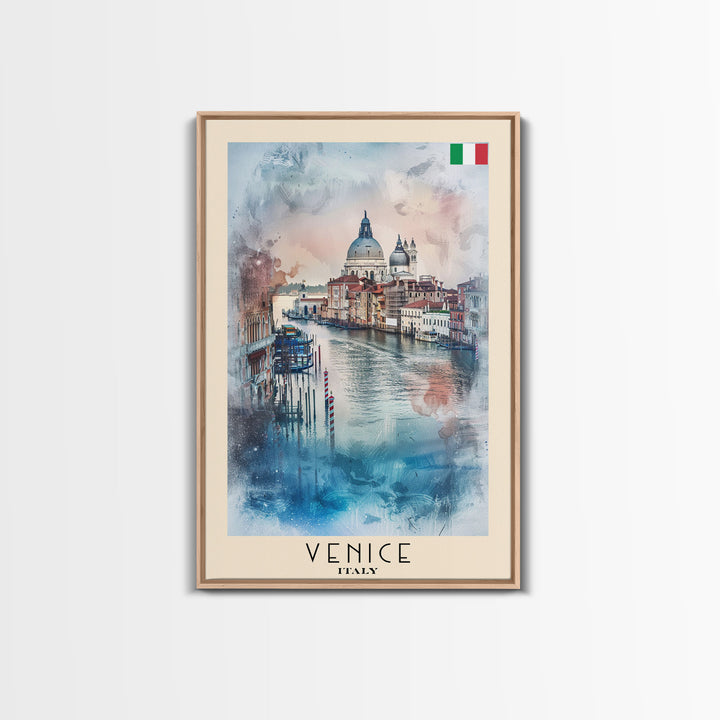 Venice Italy Travel Poster Framed Canvas Print, Watercolor Painting, Scenic Wall Art, Home Decor, Italian Canals, Romantic Decor