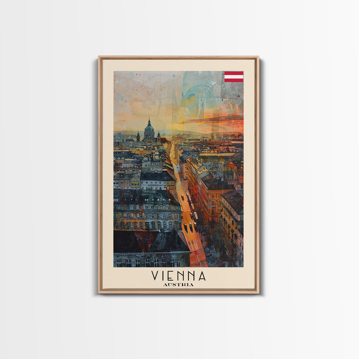 Vienna Austria Travel Poster Framed Canvas Print, Watercolor Painting, Historic Wall Art, Home Decor, Austrian Cityscape, Elegant Decor