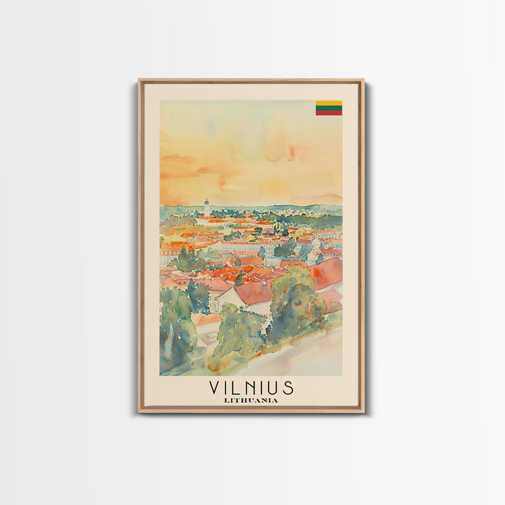 Vilnius Lithuania Travel Poster Framed Canvas Print, Watercolor Painting, Historic Wall Art, Home Decor, Lithuanian Architecture, Heritage Art