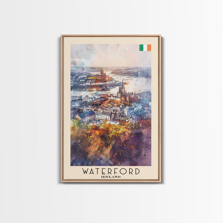 Waterford Ireland Travel Poster Framed Canvas Print, Watercolor Painting, Scenic Wall Art, Home Decor, Irish Landscape, Perfect Gift