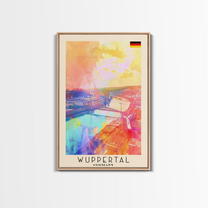 Wuppertal Germany Travel Poster Framed Canvas Print, Watercolor Painting, Urban Wall Art, Home Decor, German Cityscape, Artistic Gift