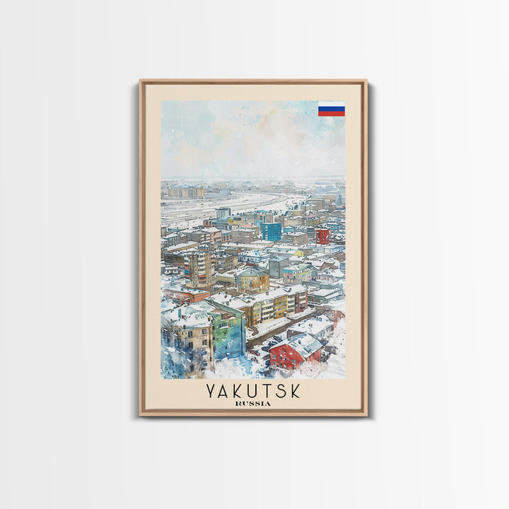 Yakutsk Russia Travel Poster Framed Canvas Print, Watercolor Painting, Scenic Wall Art, Home Decor, Russian Landscape, Unique Gift