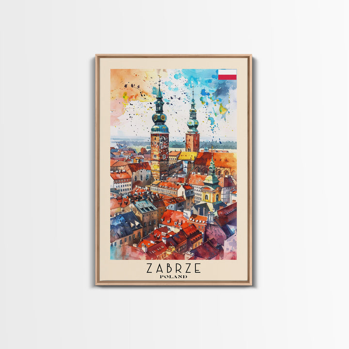 Zabrze Poland Travel Poster Framed Canvas Print, Watercolor Painting, Scenic Wall Art, Home Decor, Polish Landscape, Thoughtful Gift