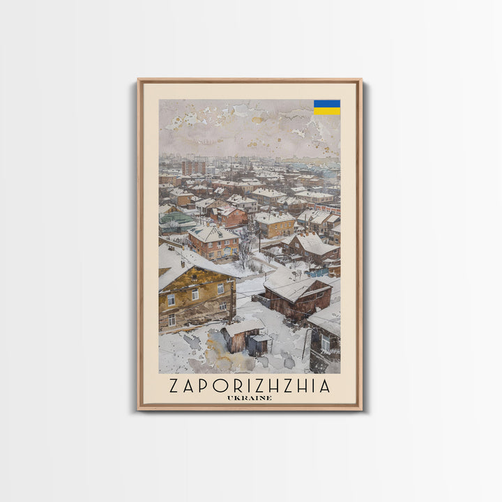 Zaporizhzhia Ukraine Travel Poster Framed Canvas Print, Watercolor Painting, Scenic Wall Art, Home Decor, Ukrainian Landscape, Special Gift