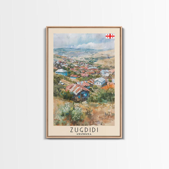 Zugdidi Georgia Travel Poster Framed Canvas Print, Watercolor Painting, Scenic Wall Art, Home Decor, Georgian Landscape, Thoughtful Gift