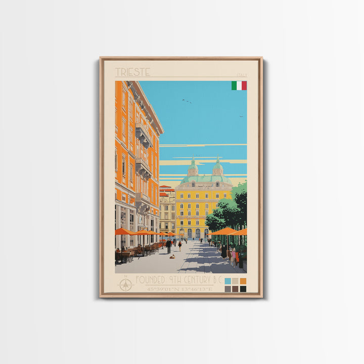 Trieste Italy Travel Poster Framed Canvas Print, Midcentury Modern Art, Pop Art Wall Decor, Living Room Art, Home Decoration