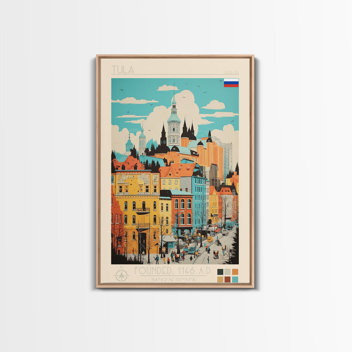 Tula Russia Travel Poster Framed Canvas Print, Midcentury Modern Art, Pop Art Wall Decor, Living Room Art, Vacation Gift