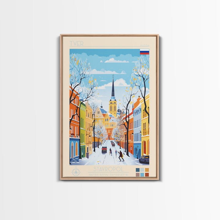 Tver Russia Travel Poster Framed Canvas Print, Midcentury Modern Art, Pop Art Wall Decor, Living Room Art, Home Decoration