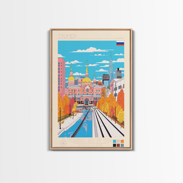 Tyumen Russia Travel Poster Framed Canvas Print, Midcentury Modern Art, Pop Art Wall Decor, Living Room Art, Scenic Wall Art