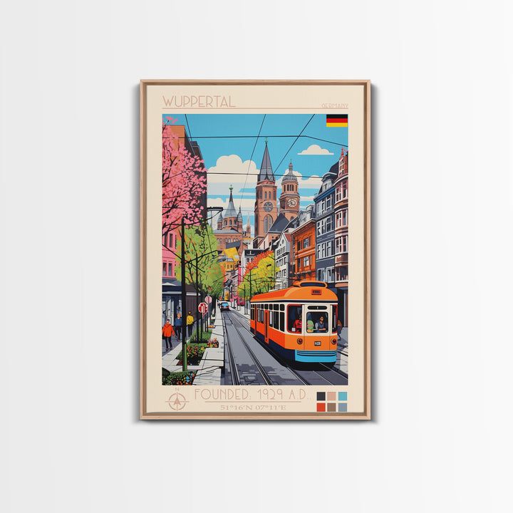 Wuppertal Germany Travel Poster Framed Canvas Print, Midcentury Modern Art, Pop Art Wall Decor, Living Room Art, Vacation Gift