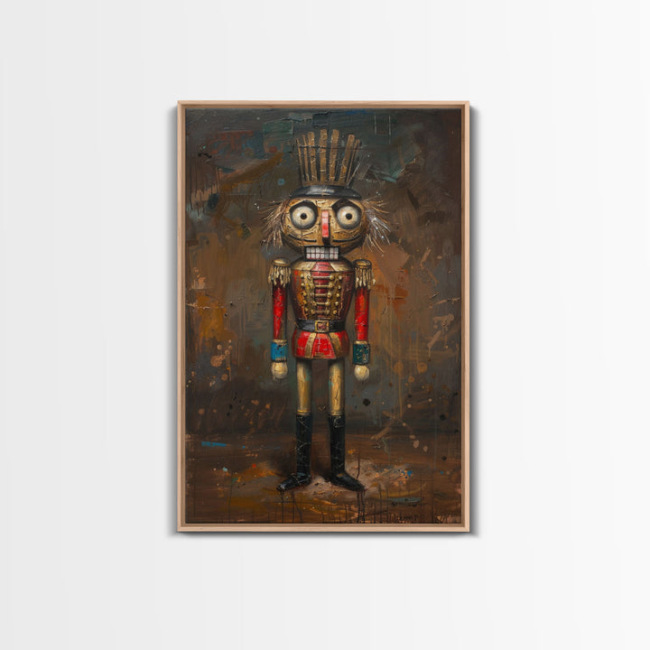 This Nutcracker has seen some things, framed canvas print, halloween decor, spooky season