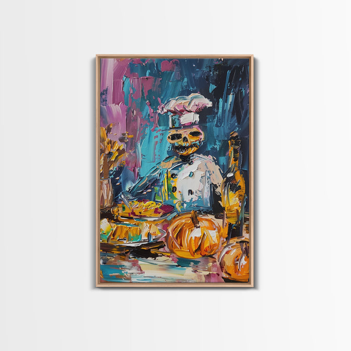 Skeleton Chef Cooking in a Colorful Kitchen - Halloween Skeleton Art - Fun Chef Skeleton Print - Spooky Cooking Skeleton Decor