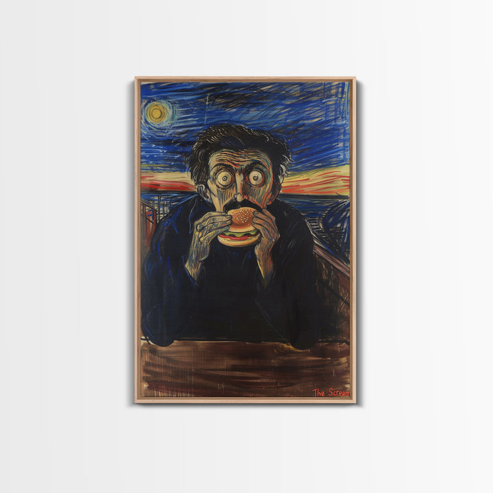 The Scream But With A Hamburger Halloween Artwork, Perfect for Adding a Touch of Spooky Humor to Your Wall Decor