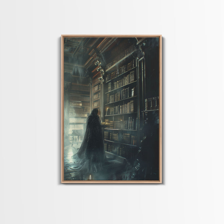 The Haunted Library Framed Canvas Print, Spooky Vibes Wall Art, Halloween Art, Halloween Props and Accessories, Home Decor Wall Art