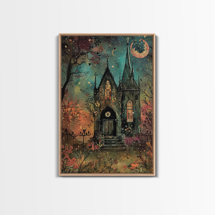 The Haunted Mausoleum, Framed Canvas Print, Spooky Season Halloween Decor, Halloween Props Wall Art, Gift For Halloween Lover