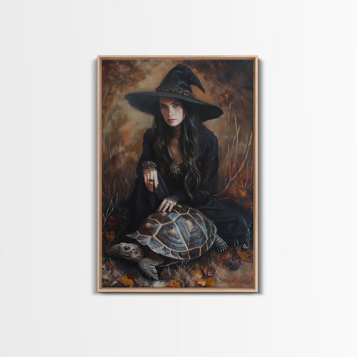 Witch with Mystical Elements - Halloween Art, Gothic Art, Spooky Decor, Dark Magic Art, Bewitching Portrait, Framed Canvas Print