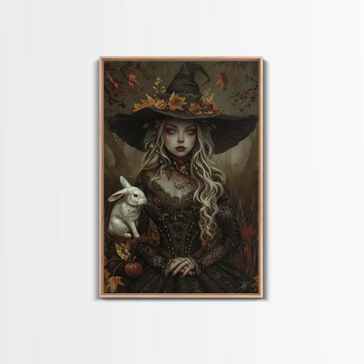 Summertime Witch Framed Canvas Print, Halloween Decor, Cottagecore Witchy Spooky Vibes