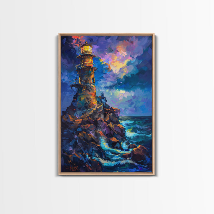 Stormy Lighthouse, Halloween Art Print, Spooky Home Decor, Framed Canvas Print, Creepy Art, Halloween Wall Decor, Seasonal Wall Art