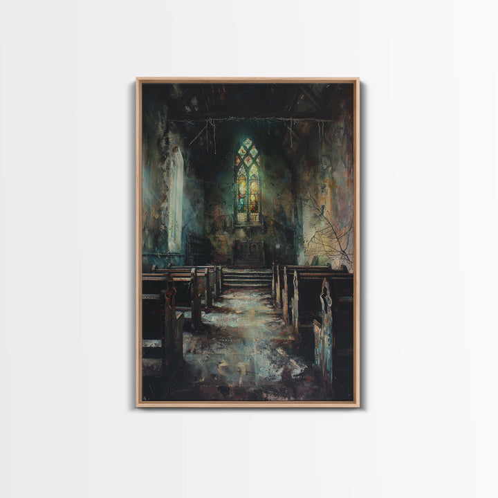 Victorian Haunted Church Framed Canvas Print, Halloween Oil Painting, Halloween Decor Wall Art, Spooky Season Dark Academia Decor