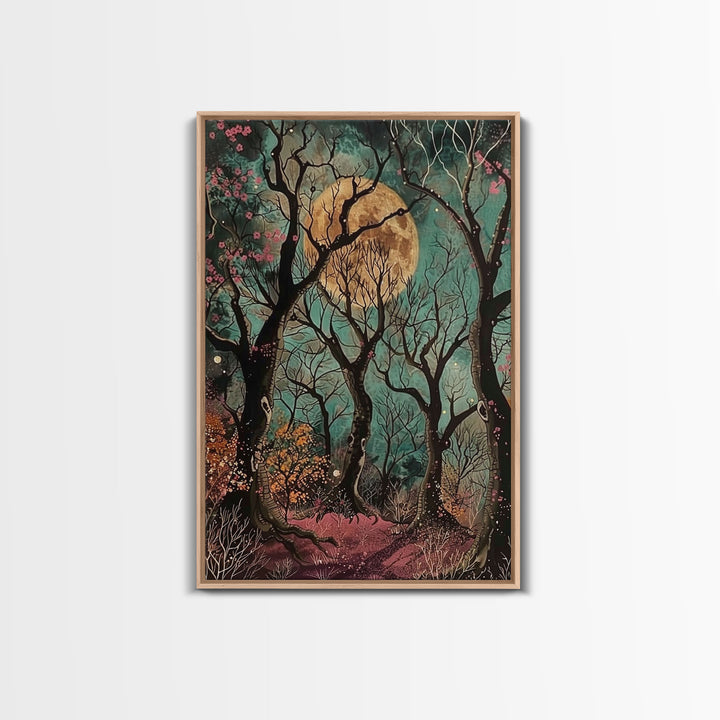 Witchy Woodland Path Framed Canvas Print, Halloween Enchanted Forest Art, Spooky, Haunted Path Decor, Mystical Artwork, Framed Canvas Print