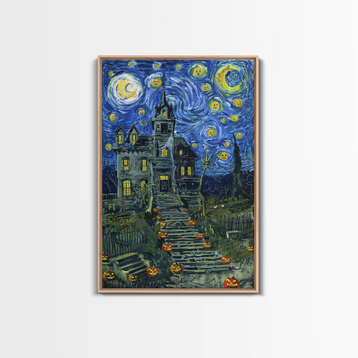 Starry Night Inspired Haunted Cemetary, Halloween Decor / Hallowen Wall Art / Halloween Props