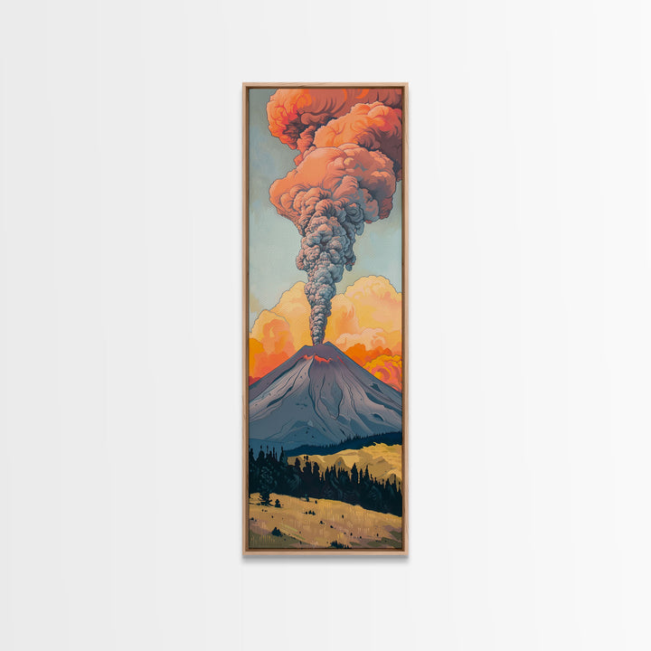 Colorful Volcano Eruption Printed on Framed Canvas, Vertical Landscape Art Print, Mountain Wall Art, 3D Canvas Art, Vertical Office Art