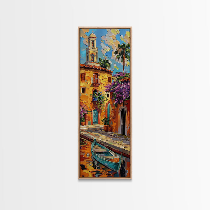 Vertical Impasto Painting Printed and Framed on Canvas, Rustic Venetian Inspired Art, Textured Wall Art for Office and Living Room