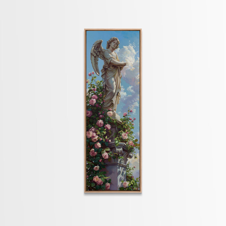 Floral Angel Canvas Art Print Framed, Botanical Wall Art, Modern Botanical Still Life Art, Oversized Canvas Painting for Bedroom or Office