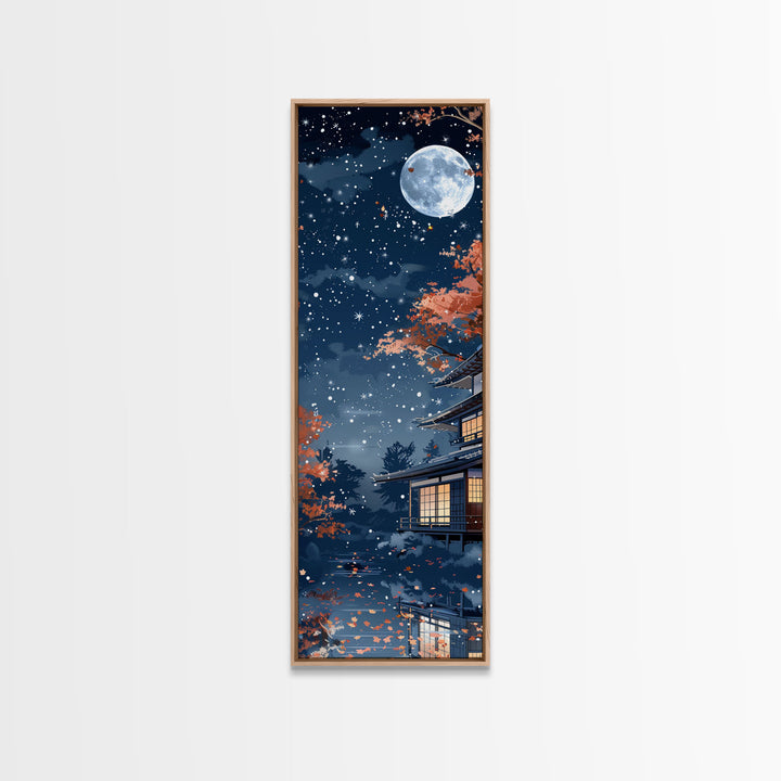 Starry Night, Traditional Japanese Home, Japanese Art, Skinny Art, Tall Art, Framed Canvas Print, Ukiyo-e Style