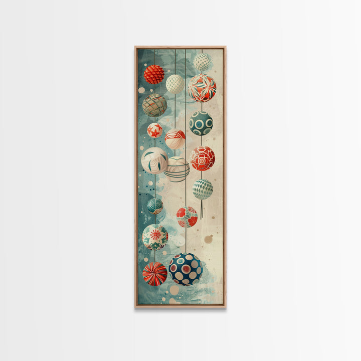 Skinny Art, Japanese Style Art, Hanging Lanterns Wood Block Print Framed Canvas Print Tall Art Ukiyo-e Art