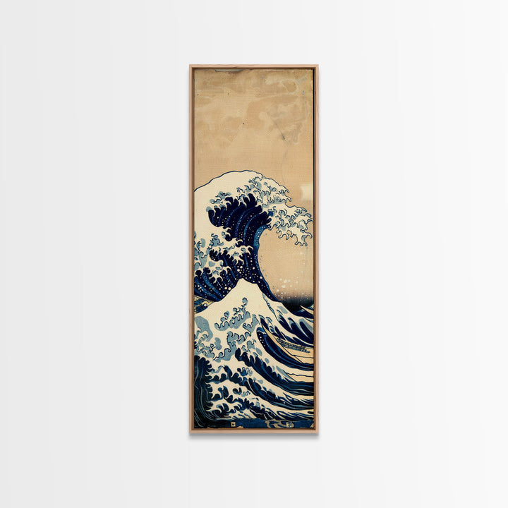 Skinny Art Tall Art Framed Canvas Print Japanese Style Art The Great Wave Off Kanagawa Wood Block Print Ukiyo-e Feng Shui Wall Art