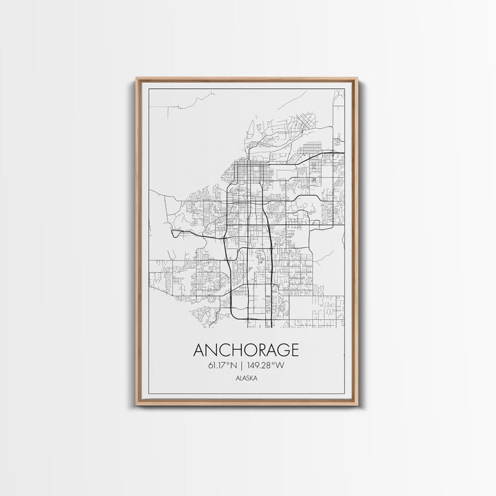 Anchorage Street Map, Alaska Map, City Map Wall Décor, Adventure Wall Art, Minimalist, Modern Art, Wall Art, Canvas Print, Canvas Wall Art