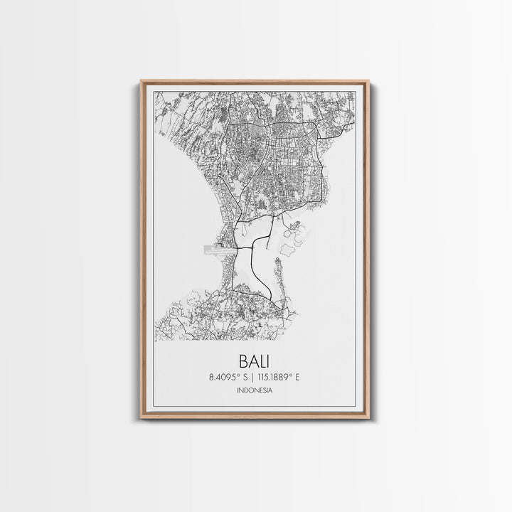 Bali Street Map, Indonesia Map, Asian City Wall Art, Travel Gift, Living Room Art, Minimalist Art, Wall Art, Canvas Print, Canvas Wall Art