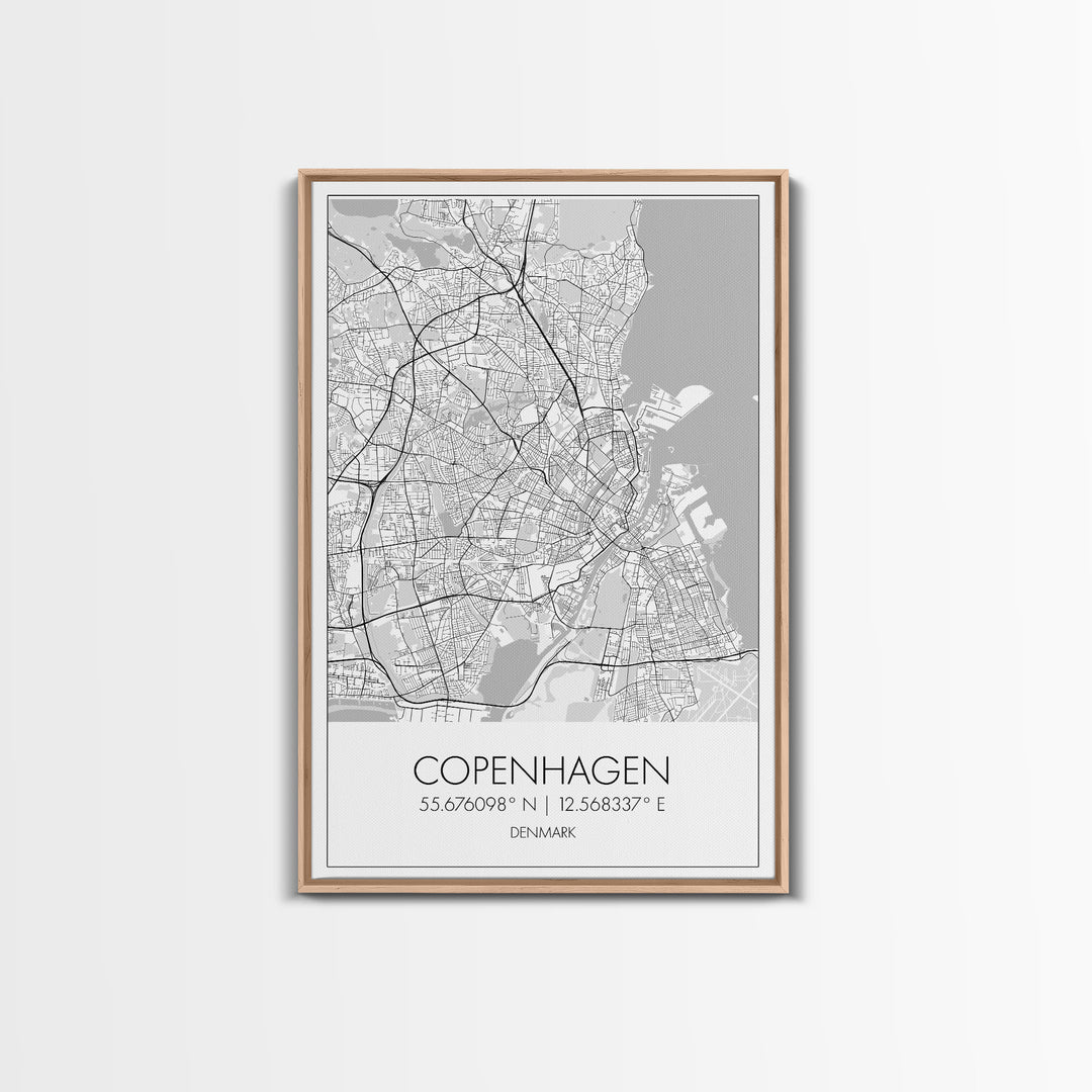 Copenhagen Street Map, Denmark Map, Europe City Map Art, Minimalist Art, Wall Art, Canvas Print, Travel Wall Art, Pilots Gift. Home Décor