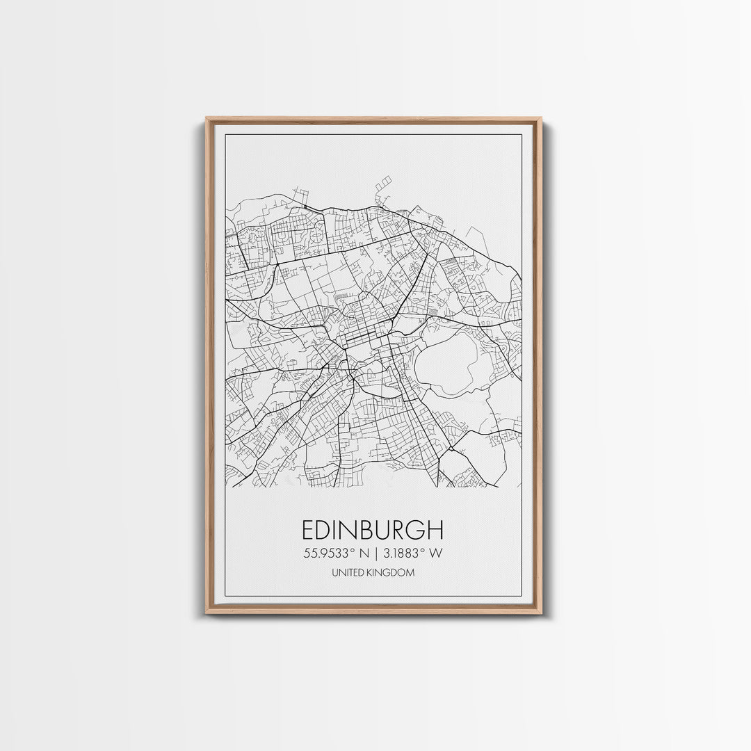 Edinburgh Street Map, United Kingdom Map, Europe City Map Art, Minimalist Art, Wall Art, Canvas Print, Travel Décor, Living Room Wall Art,