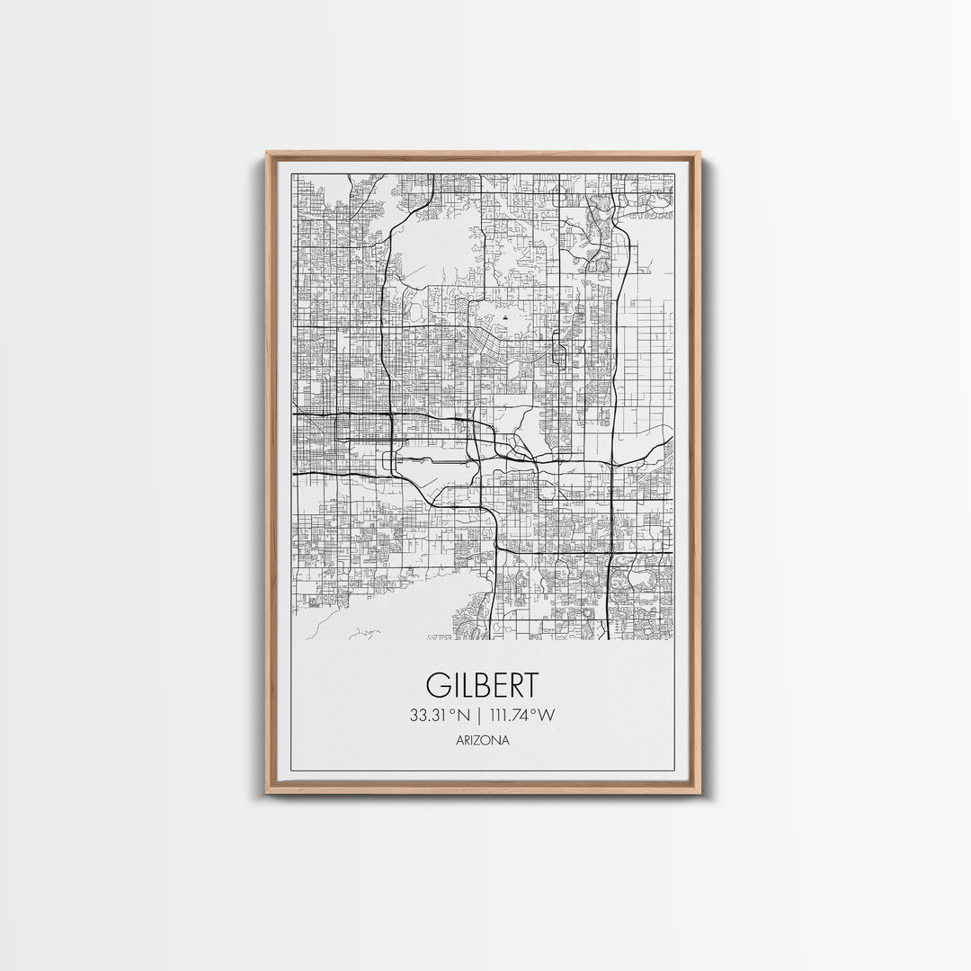 Gilbert Street Map, Arizona Map, City Map Art, Minimalist Art, Wall Art, Canvas Print, Black And White Map, Man Cave Art, Travel Wall Art