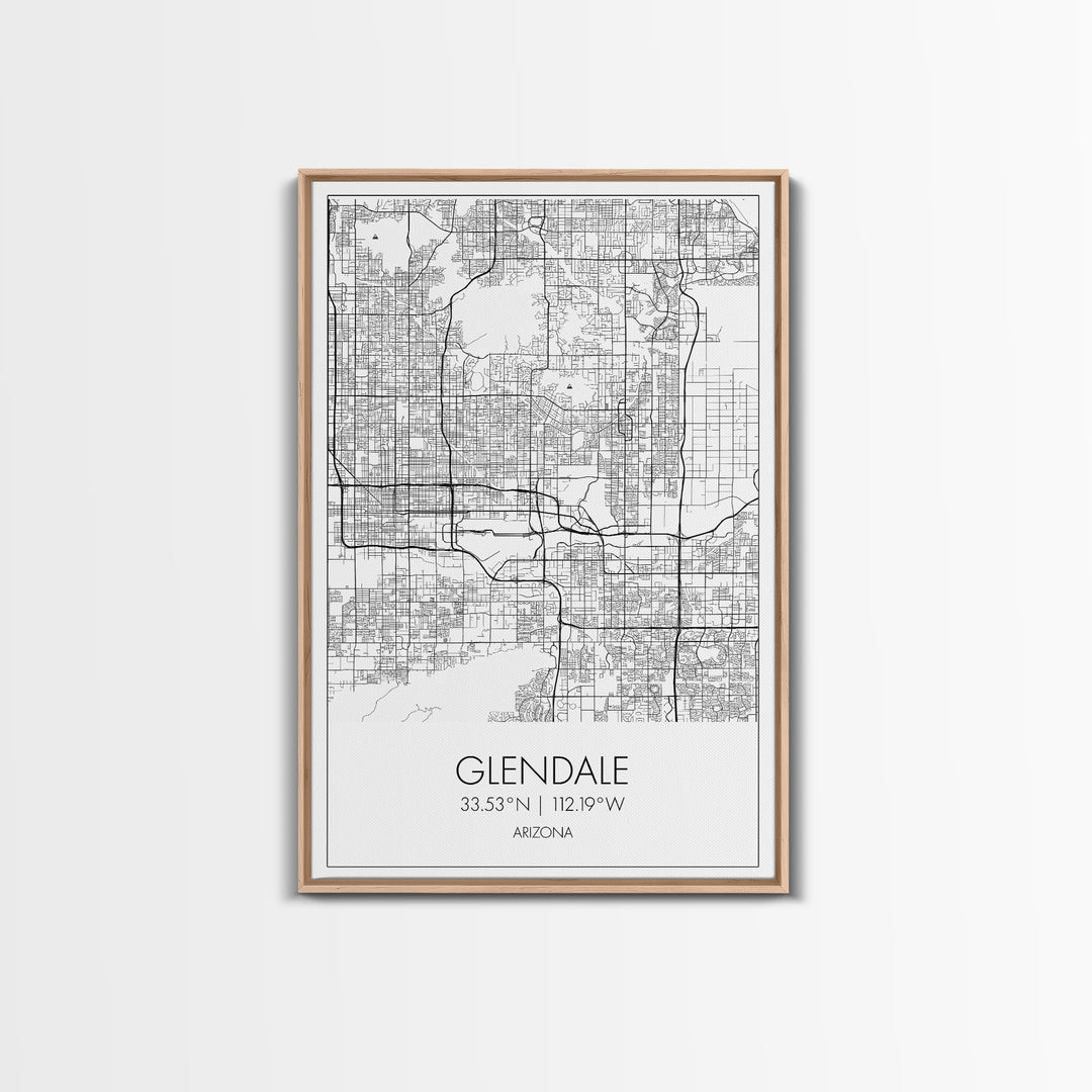 Glendale Street Map, Arizona Map, City Map Art, Minimalist Art, Wall Art, Canvas Print, Black And White Map, Above Bed Art, Wanderlust Gift