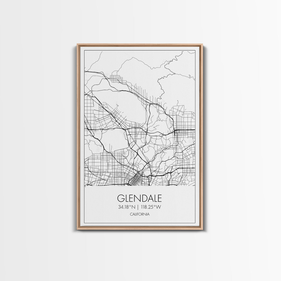 Glendale Street Map, California Map, City Map Art, Minimalist Art, Wall Art, Canvas Print, Black And White Map, Gifts For Him, Travel Art