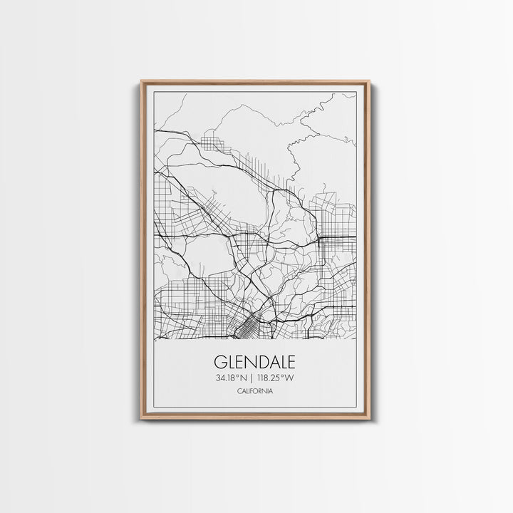 Glendale Street Map, California Map, City Map Art, Minimalist Art, Wall Art, Canvas Print, Black And White Map, Gifts For Him, Travel Art