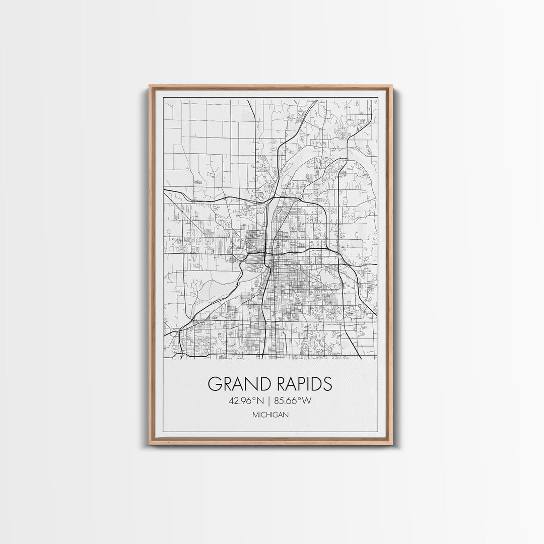 Grand Rapids Street Map, Michigan Map, City Map Art, Minimalist Art, Wall Art, Canvas Print, Black And White, Travel Art, Office Wall Art