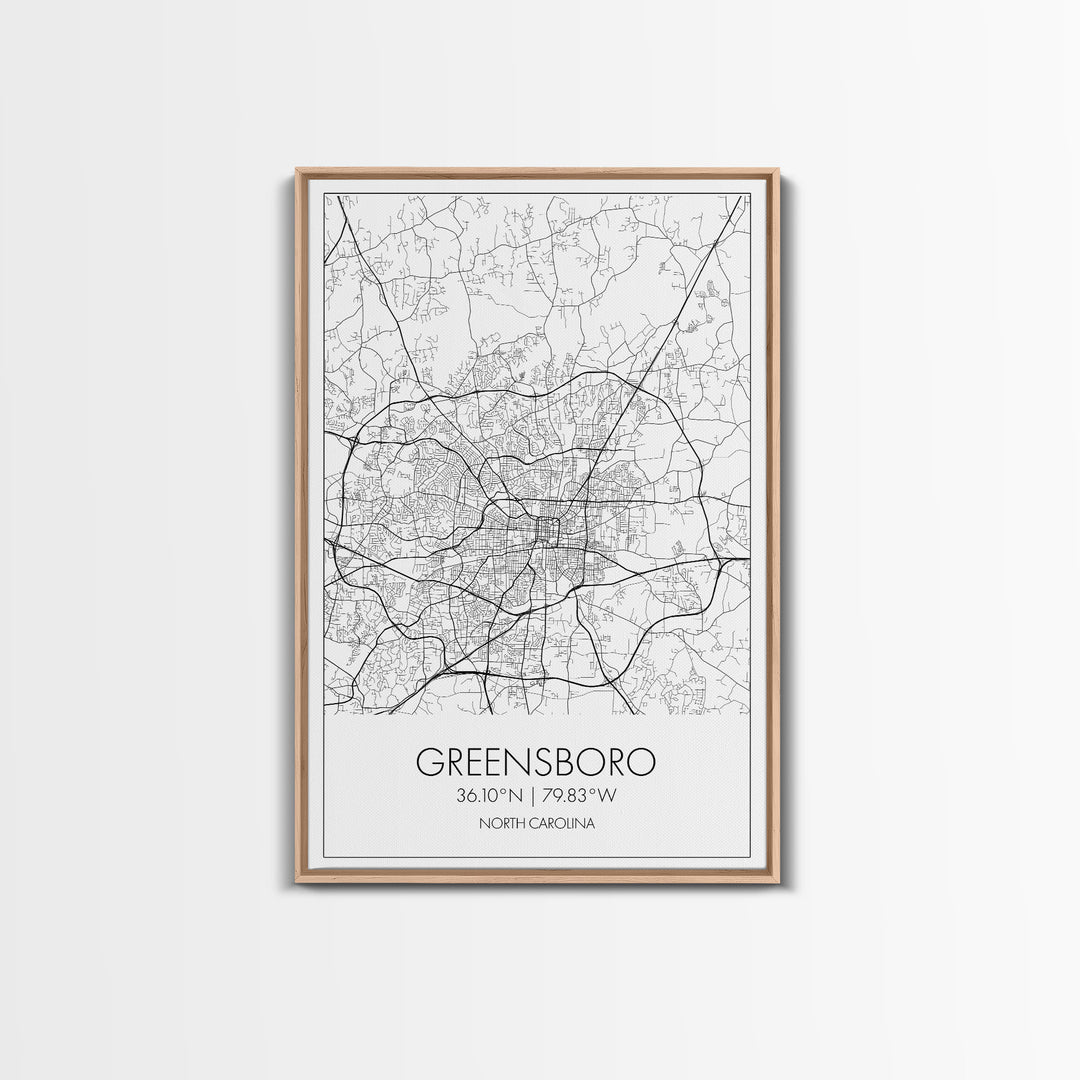 Greensboro Street Map, North Carolina Map, City Map Art, Minimalist Art, Wall Art, Canvas Print, Black And White, Unique Art, Traveler Gift