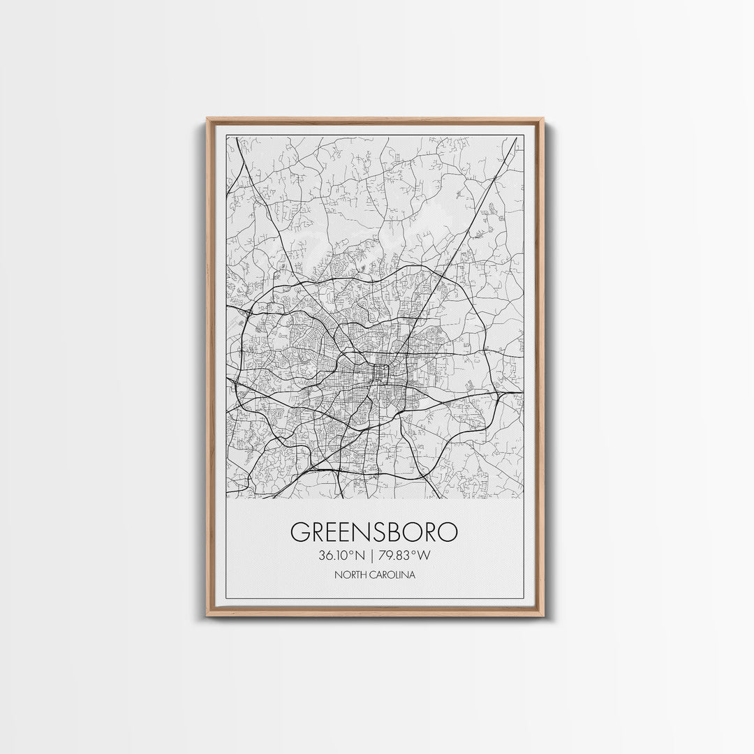 Greensboro Street Map, North Carolina Map, City Map Art, Minimalist Art, Wall Art, Canvas Print, Travel Wall Art, Gift For Travelers