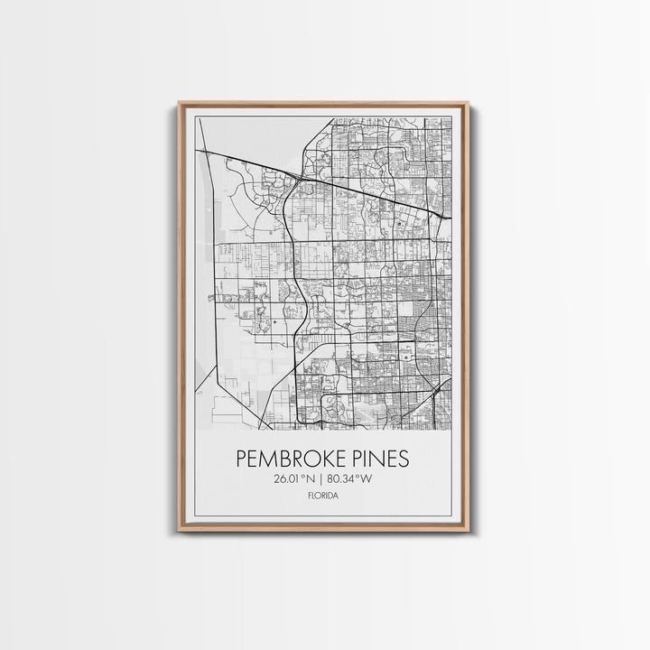 Pembroke Pines Street Map, Florida Map, City Map Art, Minimalist Art, Wall Art, Canvas Print, Home Décor Wall Art, Wedding Gift, Travel Art