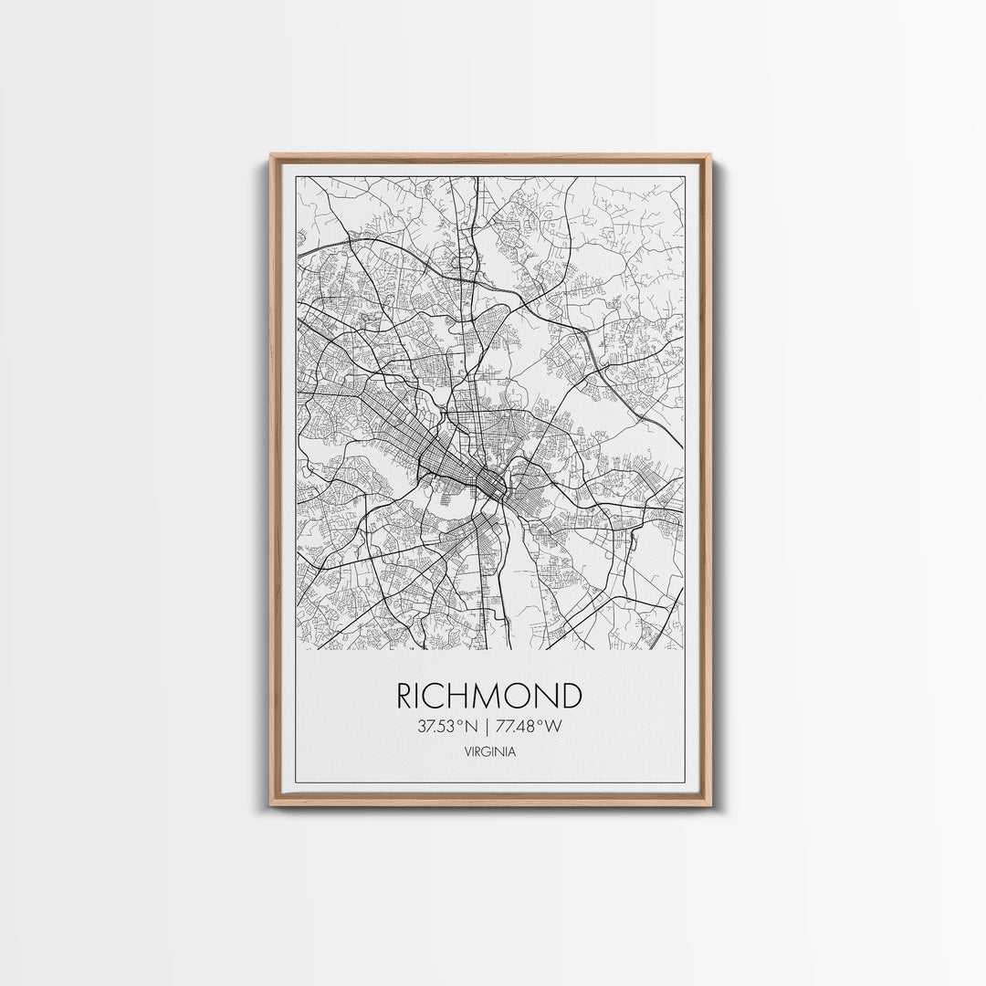 Richmond Street Map, Virginia Map, City Map Art, Minimalist Art, Wall Art, Canvas Print, Farmhouse Wall Décor, Wedding Gift, Travel Art